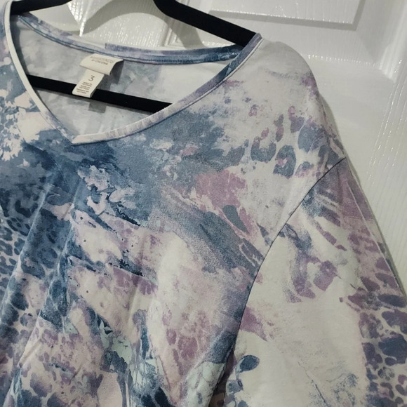 Weekend By Chico's Blue and Purple Abstract Design Short Sleeve Shirt in Size 3 - Picture 6 of 9